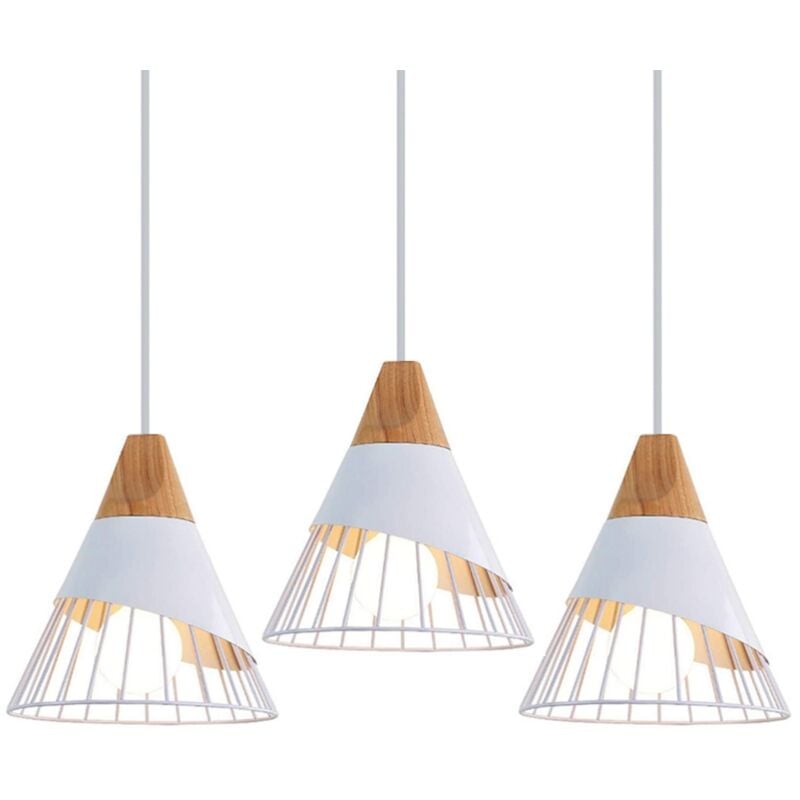 Lot de 3 Lustre Suspension en Forme Badminton en Métal E27 pour Chambre Bar Blanc