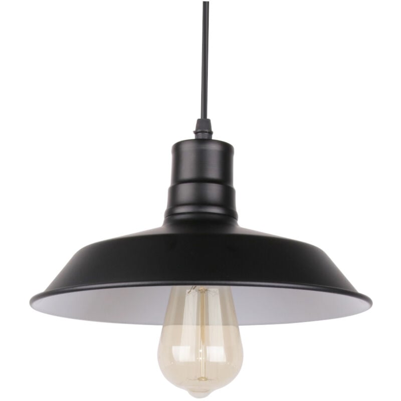Wottes - Lustre Suspension Industriel Vintage Luminaire Plafonnier Abat-jour en Métal Lampe à Suspension E27 Ø26CM Noir et Blanc - 1Pcs
