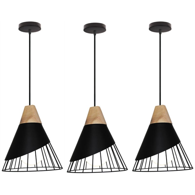 Lot de 3 Lustre Suspension Nordique Créatif Abat-jour en Forme Badminton Métal E27 pour Chambre Cuisine Bar Noir