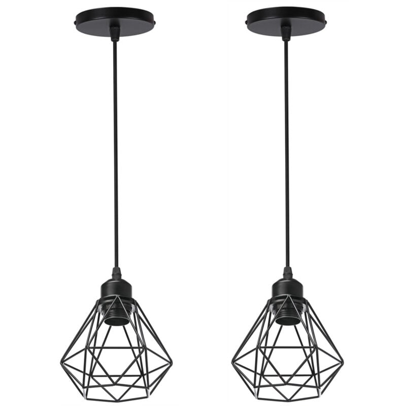 Wottes - E27 Lampe Suspension Vintage Industrielle Luminaire Suspension Cage Éclairage de Plafond en Métal Noir Ø16CM - 2Pcs