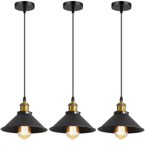 Lot de 3 lustres industriels, suspension rétro en métal, plafonnier, lampe à suspension avec ampoule, hauteur réglable, lumière blanche 6000 K, φ22 cm