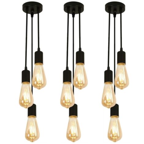 Lot de 3 lustres industriels, suspensions métalliques à 3 têtes, plafonniers vintage, suspensions réglables en hauteur, luminaires îlot (sans ampoule)
