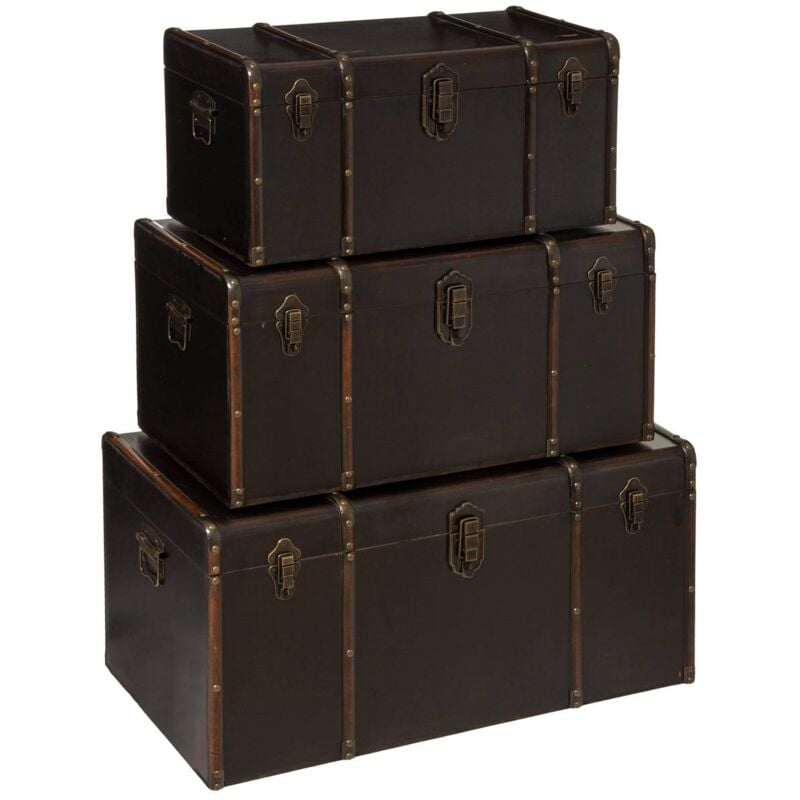 Set de 3 malles british flower noir L61 71 81cm Atmosphera créateur d'intérieur