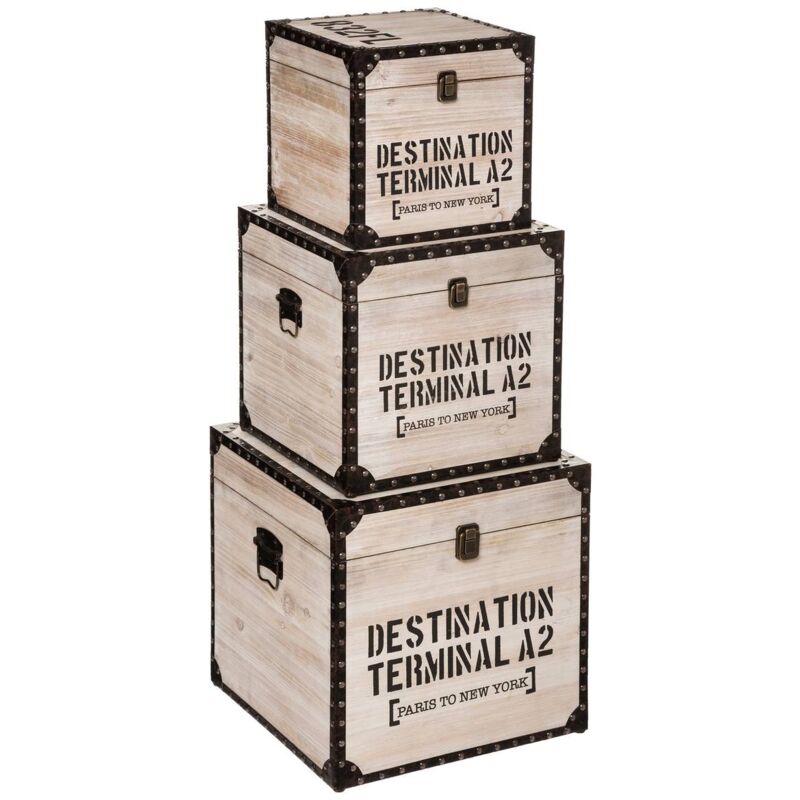 Set de 3 malles carrées Rétro Factory L24 30 36cm Atmosphera créateur d'intérieur