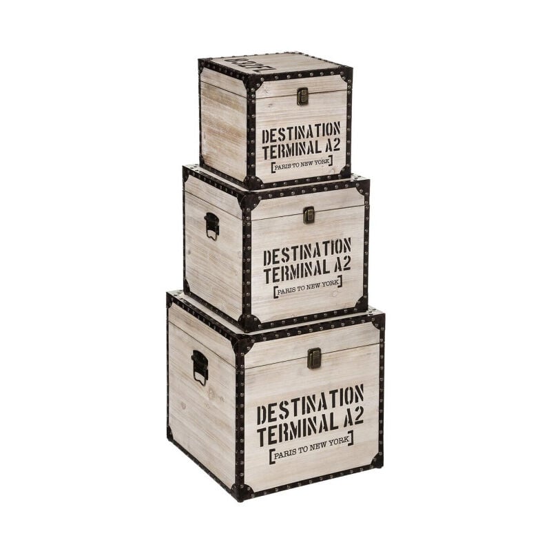 Atmosphera - Lot de 3 Malles Carrées 'Factory' 36cm Beige