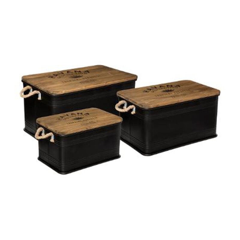 Lot de 3 Malles Design en Métal "Cuba" 60cm Noir