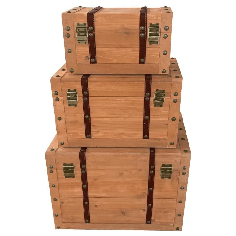 Lot de 3 malles en bois de sapin et MDF - 3 tailles - Naturel - ESPARTA