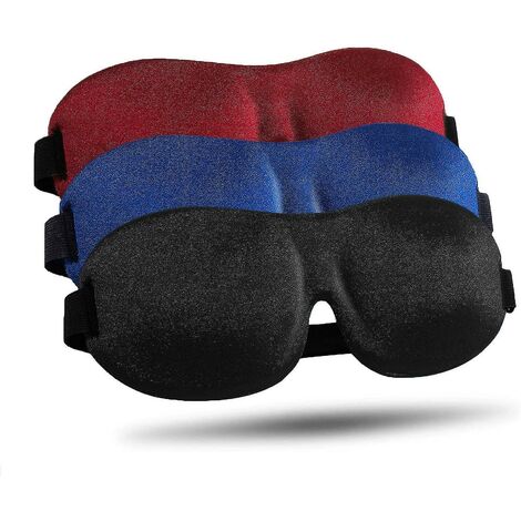 Lot de 3 masques de sommeil, masque pour les yeux 100 % occultant profilé 3D amélioré pour dormir avec sangle réglable, bandeau de nuit confortable et doux pour les femmes hommes, noir bleu rouge, 11