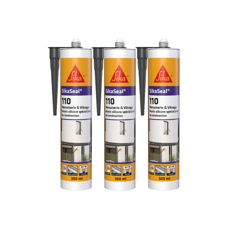 Lot de 3 mastic silicone Sika Sika Seal 110 Menuiserie & Vitrage - Anthracite - 300ml - Anthracite