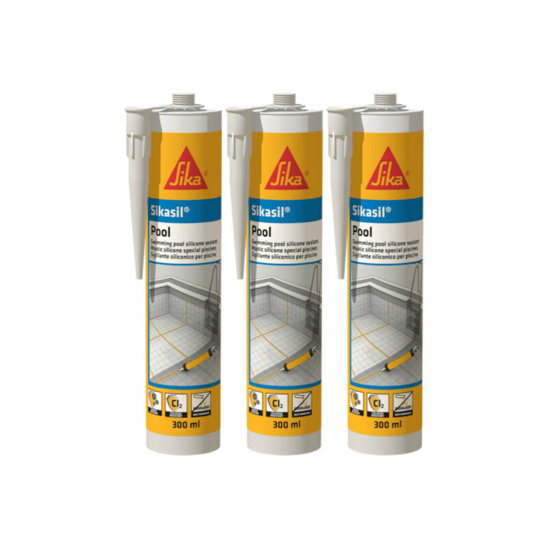 Lot de 3 mastic silicone SIKA Sikasil Pool - Joint pour piscine gris - 300ml - Gris