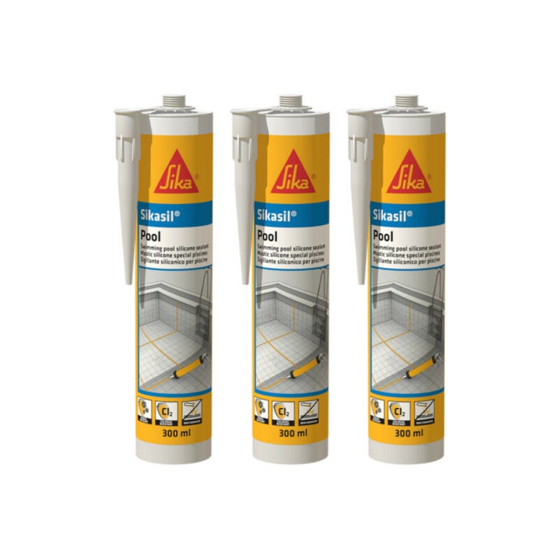 Sika - Lot de 3 mastic silicone sil Pool - Joint pour piscine transparent - 300ml