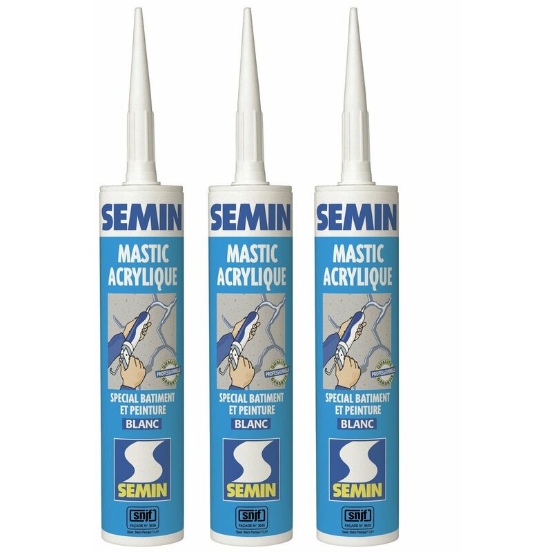 Semin - Lot de 3 mastics acrylique blanc pour combler des fissures ou pour réaliser des liaisons entre différents éléments de maçonnerie