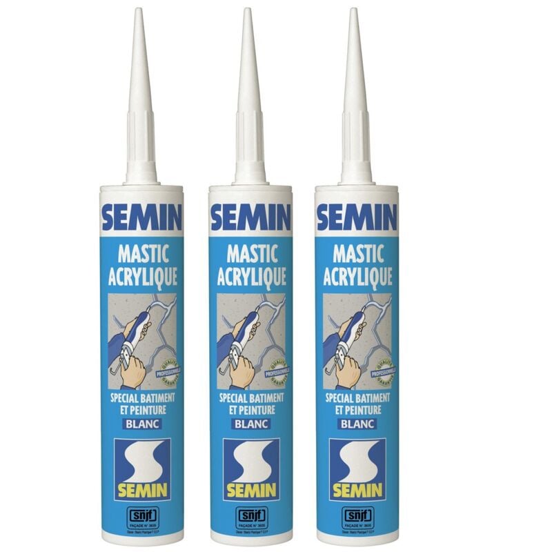Semin - Lot de 3 mastics acrylique blanc pour combler des fissures ou pour réaliser des liaisons entre différents éléments de maçonnerie
