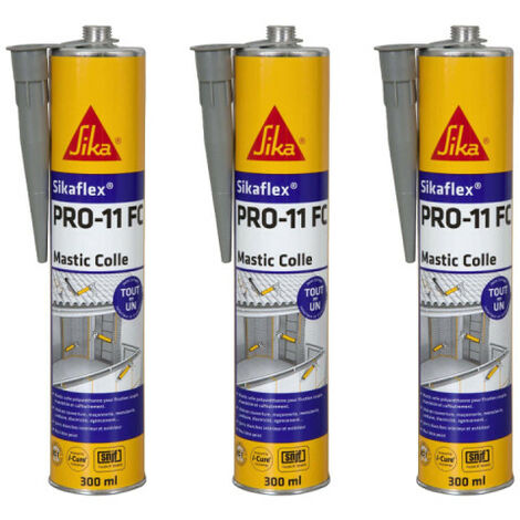 Lot de 3 mastics colle Sikaflex PRO 11 FC – Gris béton – 300ml – Élastique pour collage et étanchéité – Résistance intempéries