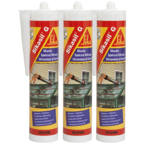 Lot de 3 mastics élastique silicone - SIKA Sikasil G - Blanc - 300ml