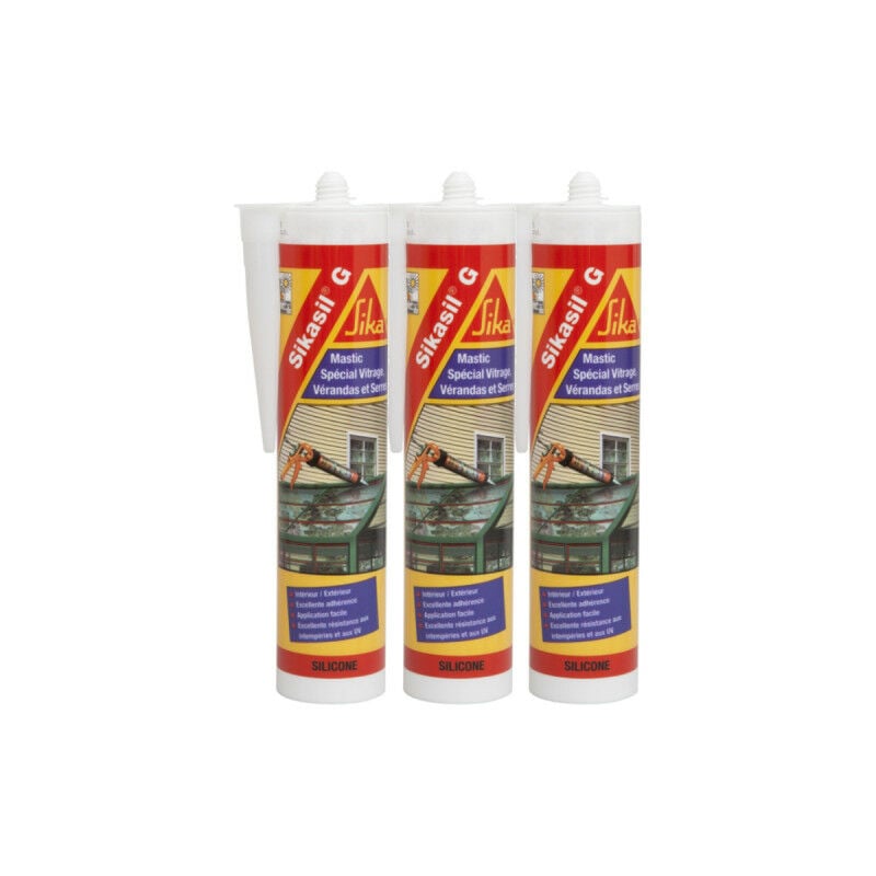 Sika - Lot de 3 mastics élastique silicone sil g - Blanc - 300ml