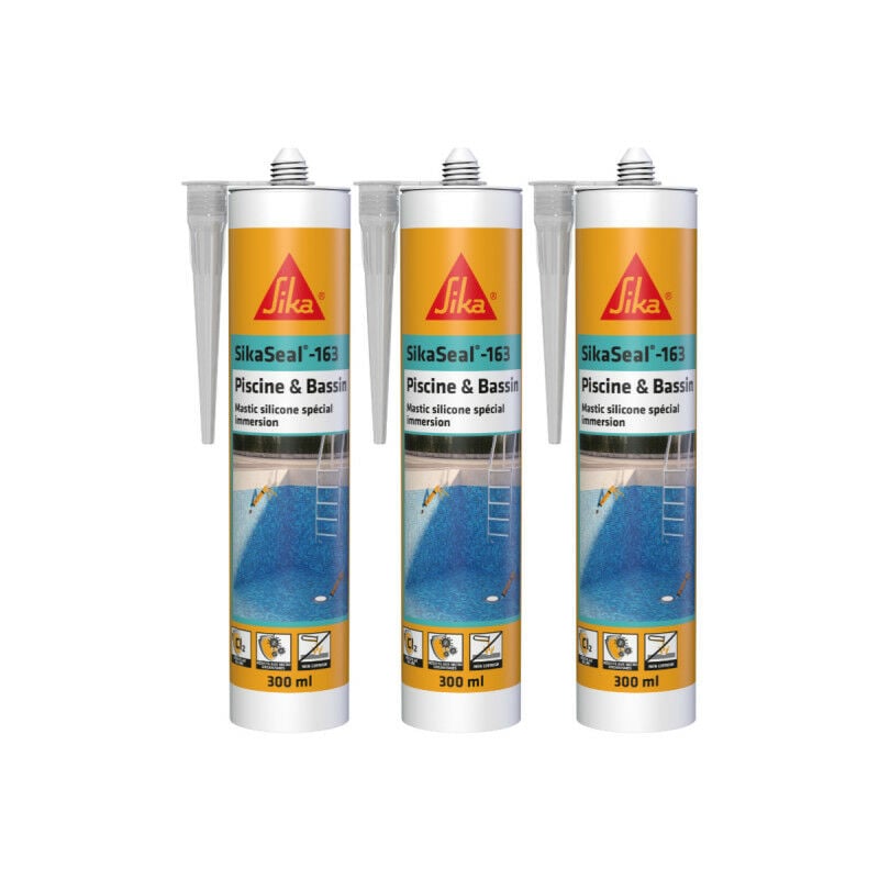 Sika - Lot de 3 mastics silicone seal - 163 Piscine & Bassin - Transparent - 300ml