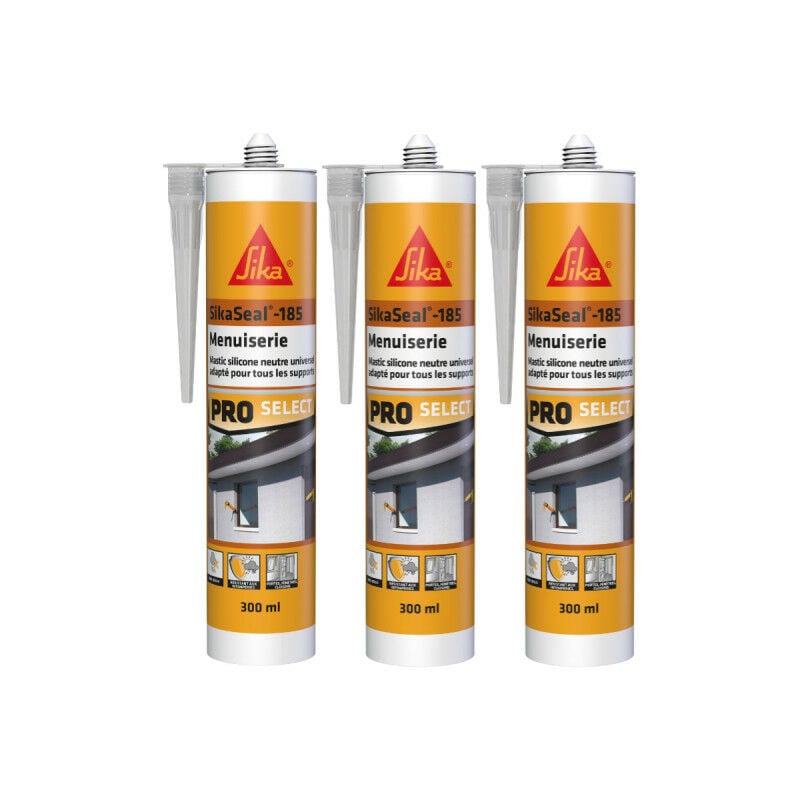 Sika - Lot de 3 mastics silicone seal-185 Menuiserie - Transparent - 300ml