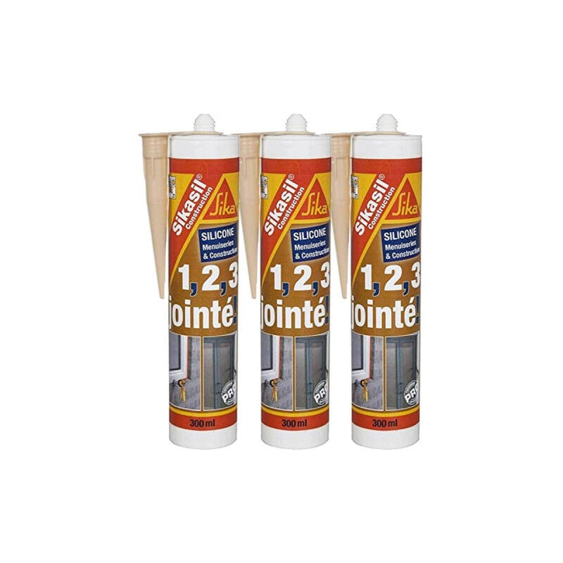 Sika - Lot de 3 mastics silicone sil construction - Blanc - 300ml