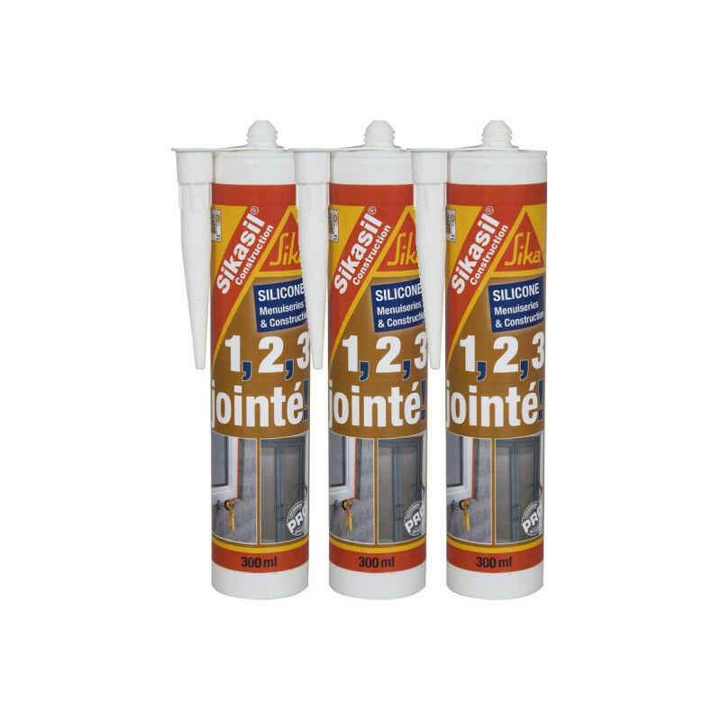 Sika - Lot de 3 mastics silicone sil construction - Transparent - 300ml