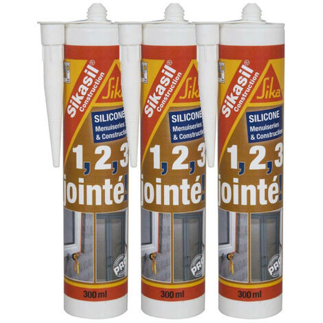 Lot de 3 mastics silicone SIKA Sikasil construction - Transparent - 300ml
