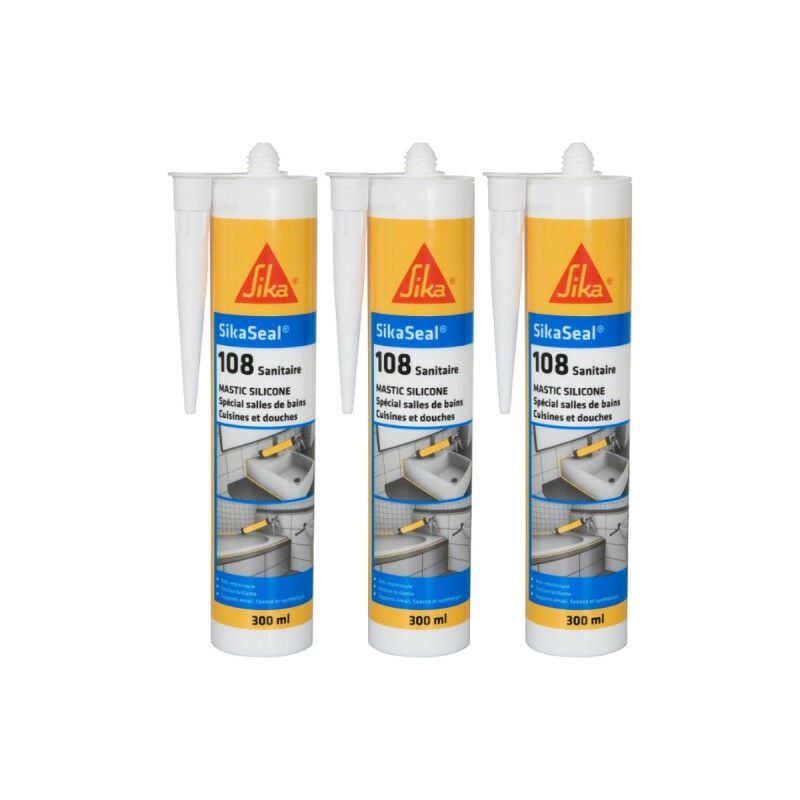 Sika - Lot de 3 mastics silicones anti-moisissure seal 108 Sanitaire - Gris clair - 300ml