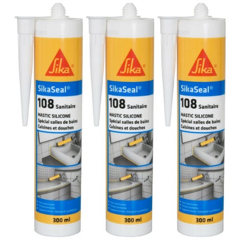 Lot de 3 mastics silicones anti-moisissure SIKA Sikaseal 108 Sanitaire - Gris clair - 300ml - Gris clair
