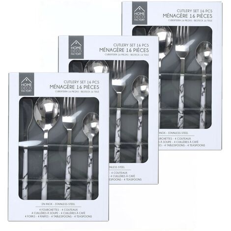 Lot de 3 ménagères avec manche effet marbre 48 pièces