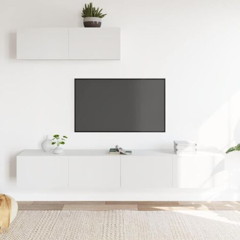 Lot de 3 Meubles TV - Armoire Télévision Moderne  Banc TV Blanc Bois d'ingénierie -FR19280
