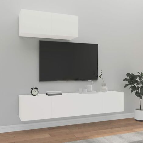 Lot de 3 Meubles TV - Armoire Télévision Moderne  Banc TV Blanc Bois d'ingénierie -FR53539