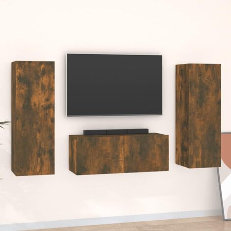 Lot de 3 Meubles TV - Armoire Télévision Moderne  Banc TV Chêne fumé Bois d'ingénierie -FR41530
