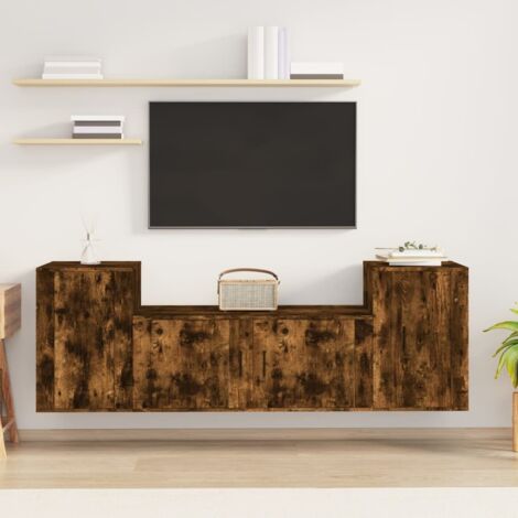 Lot de 3 Meubles TV - Armoire Télévision Moderne  Banc TV Chêne fumé Bois d'ingénierie -FR62765