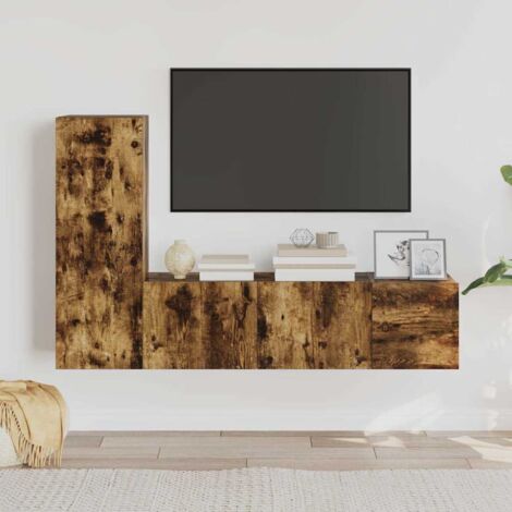 Lot de 3 Meubles TV - Armoire Télévision Moderne  Banc TV Chêne fumé Bois d'ingénierie -FR86558