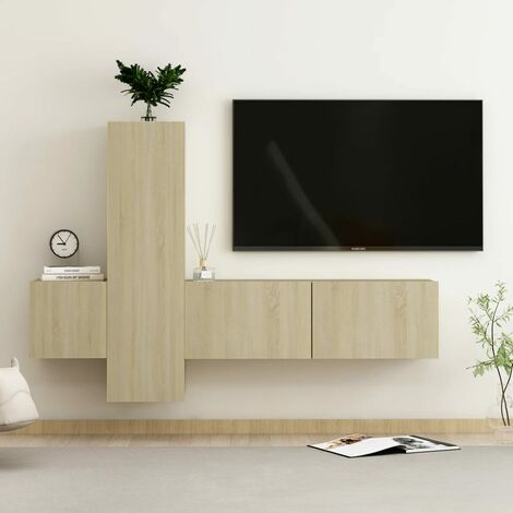 Lot de 3 Meubles TV - Armoire Télévision Moderne  Banc TV Chêne sonoma Aggloméré -FR71640