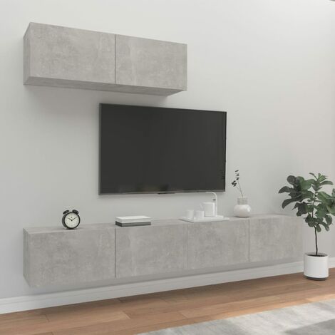 Lot de 3 Meubles TV - Armoire Télévision Moderne  Banc TV Gris béton Bois d'ingénierie -FR22633