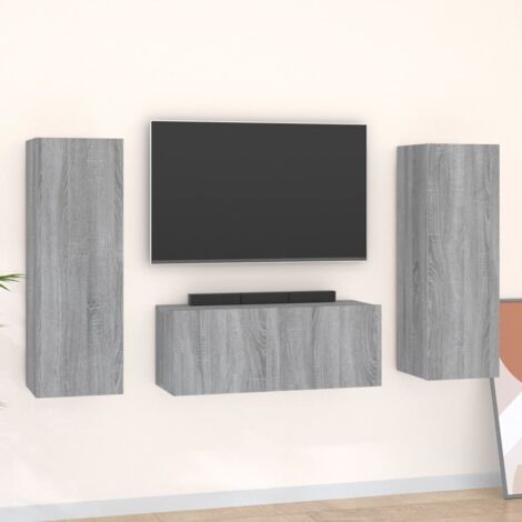 Lot de 3 Meubles TV - Armoire Télévision Moderne  Banc TV Sonoma gris Bois d'ingénierie -FR15279