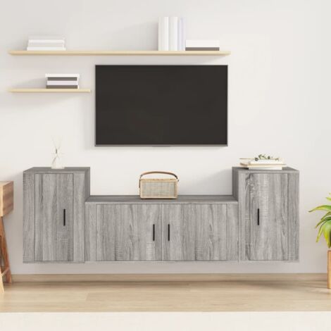 Lot de 3 Meubles TV - Armoire Télévision Moderne  Banc TV Sonoma gris Bois d'ingénierie -FR82956
