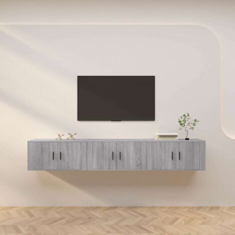 Lot de 3 Meubles TV muraux Banc TV de Salon,Design de luxe sonoma gris 80x34,5x40 cm -FR83263