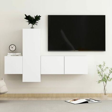 Lot de 3 Meubles TV,Banc TV,Ensemble de meubles Blanc Aggloméré -BV31945