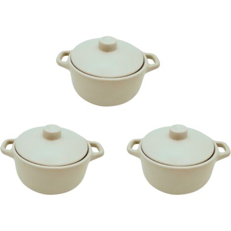 Lot de 3 mini cocottes blanches avec couvercle 15,3 x 5,9 cm HobbyTech