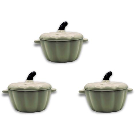 Lot de 3 mini cocottes en forme de courge blanche avec couvercle 11 x 9,5 cm HobbyTech