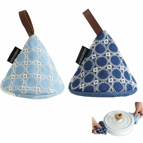 Lot de 3 mini gants de four bleus brodés à la main petits gants de four résistants à la chaleur gants de barbecue doublés de coton gants de four pour barbecue, cuisine, cuisson, micro-ondes