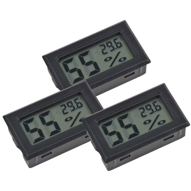 ZVD - Lot de 3 Mini Hygromètres Thermomètre (Noir) - Mesure de Température et d'Humidité