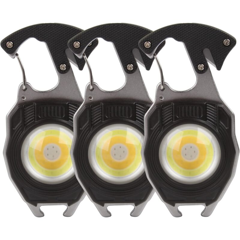Lot de 3 mini lampes de poche, lampe de poche porte-clés rechargeable avec 3 modes d'éclairage, lampe de poche edc lumineuse de 1 000 lumens avec