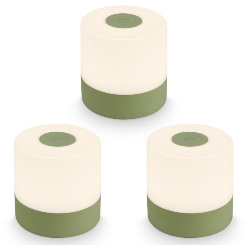Lot de 3 Mini lampes de table LED sans fil IP44, variateur, tactile, sans fil, batterie, protection contre les éclaboussures, vert tilleul, Ø7 x 7 cm Lot de 3 Mini lampes de table LED sans fil IP44, variateur, tactile, sans fil, batterie, protection contre les éclaboussures, vert tilleul, Ø7 x 7 cm
