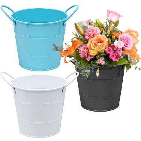 Lot de 3 Mini Pots de Fleurs Métal Vintage avec Poignée, Cache-Pots Décoratifs de Table pour Plantes, Décoration Maison, Balcon et Jardin