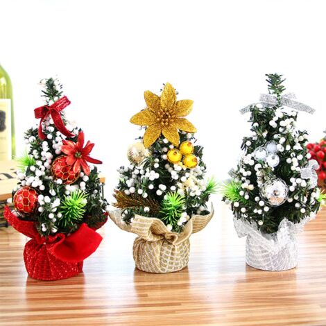 Lot de 3 mini sapins de Noël artificiels pour dessus de table - Sapin de Noël avec base - Sapin de Noël - Sapin de Noël pour décoration de fête