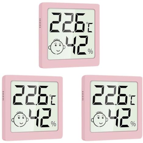 Lot de 3 mini thermomètres hygromètres pour la maison, la chambre d'enfant, la chambre de bébé, commutable, magnétique et support Rose