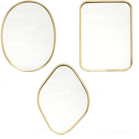 Lot de 3 Miroirs Cadre Métal Doré Formes Diverses