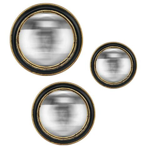 Lot de 3 miroirs convexes noir et doré 14, 19 et 23cm